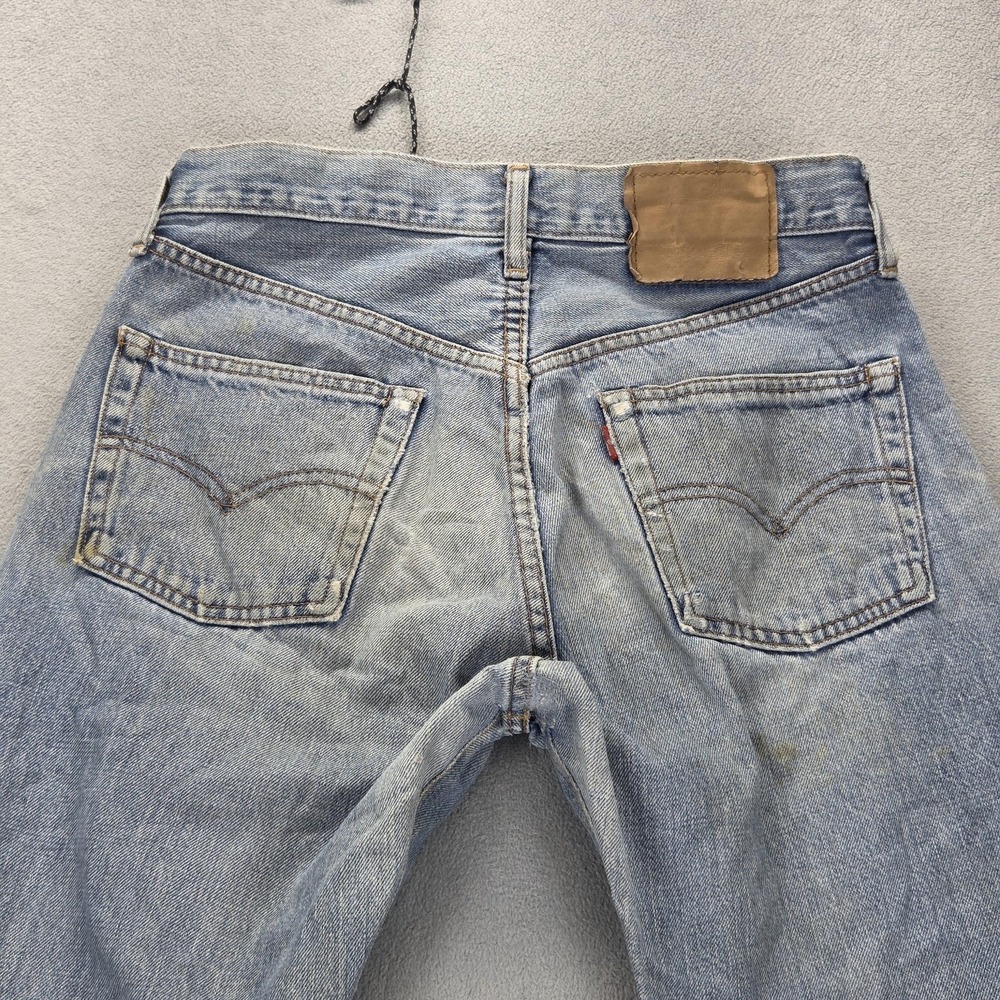 Levis Jeans Mens Selvedge Blue Light Wash Regular Straight Whiskers Fits 28x26 - Picture 15 of 16